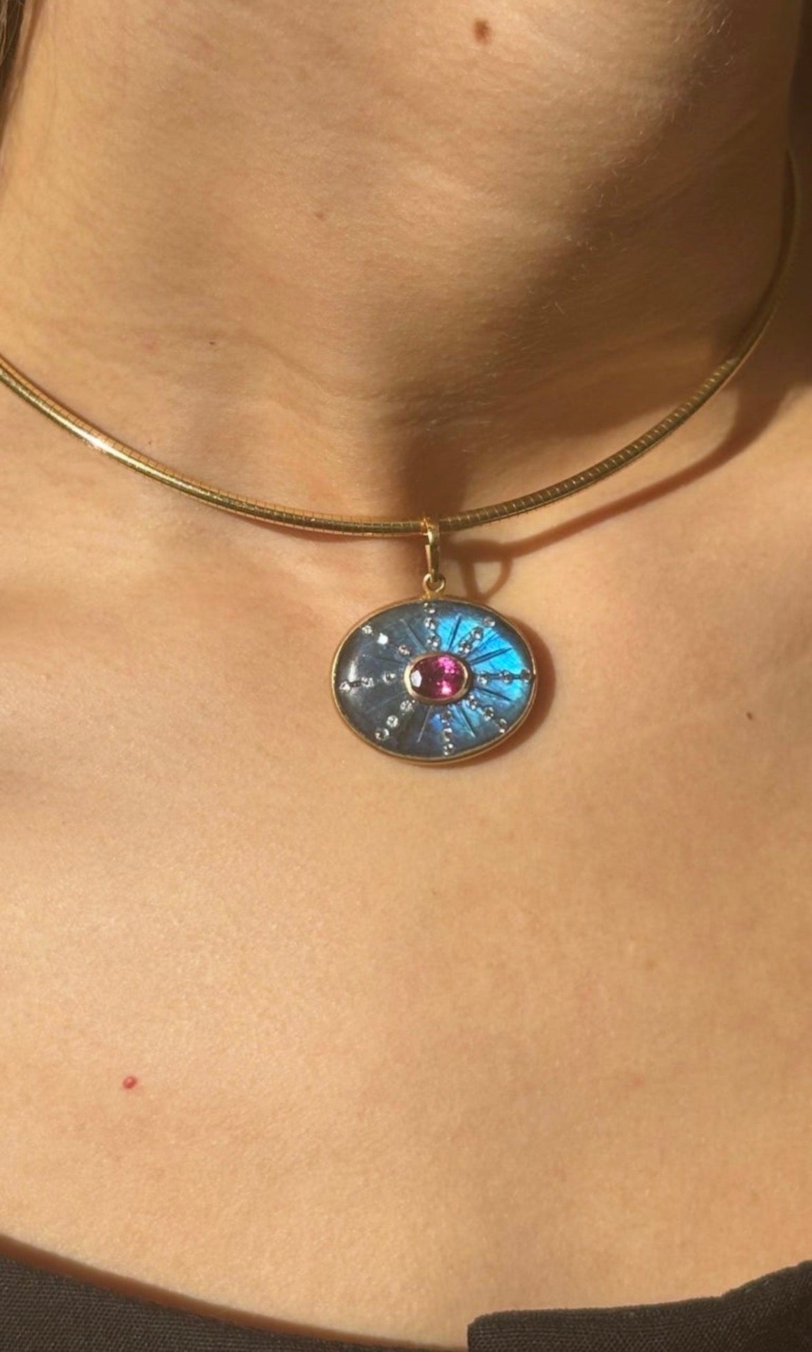 SOL Pendant, Labradorite, Pink Tourmaline & 14k Gold