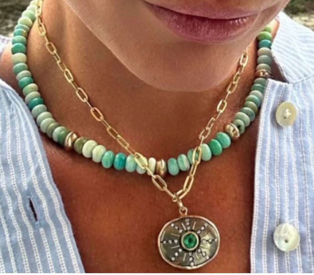 Green Opal and Gold Necklace