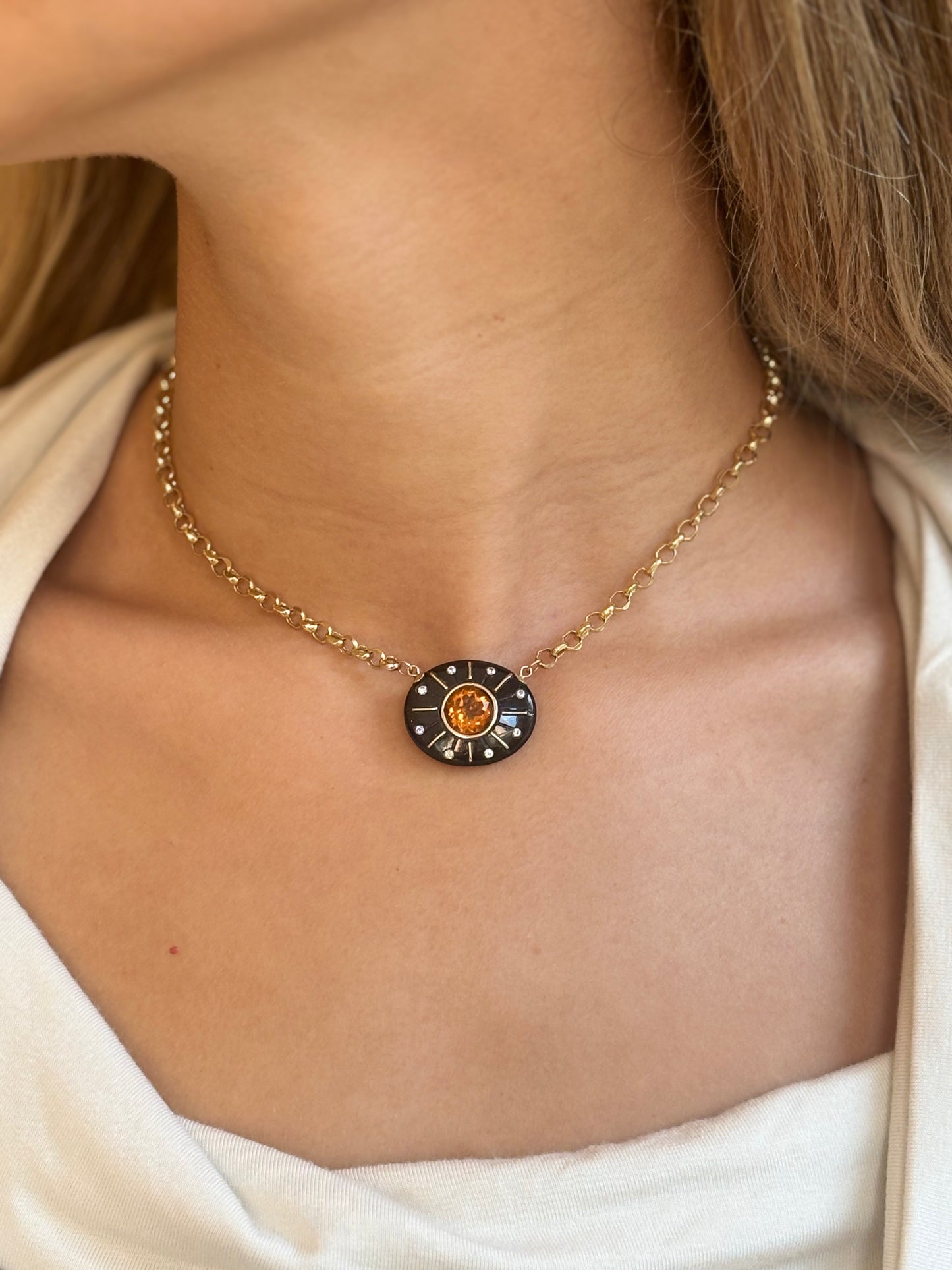 SOL Necklace, Black Onyx with Citrine & Diamonds