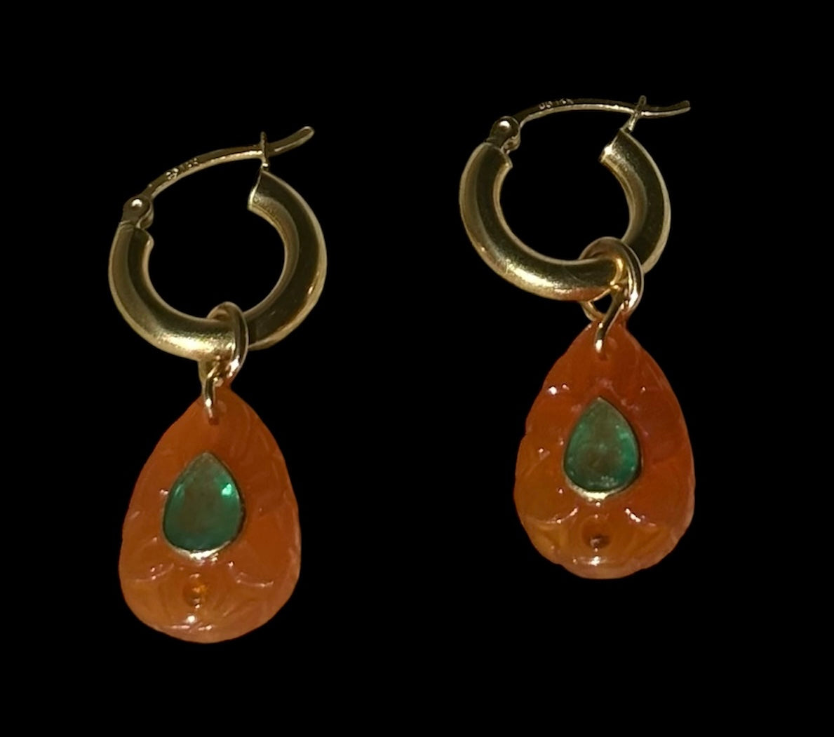 Carnelian, emerald and orange sapphire earrings