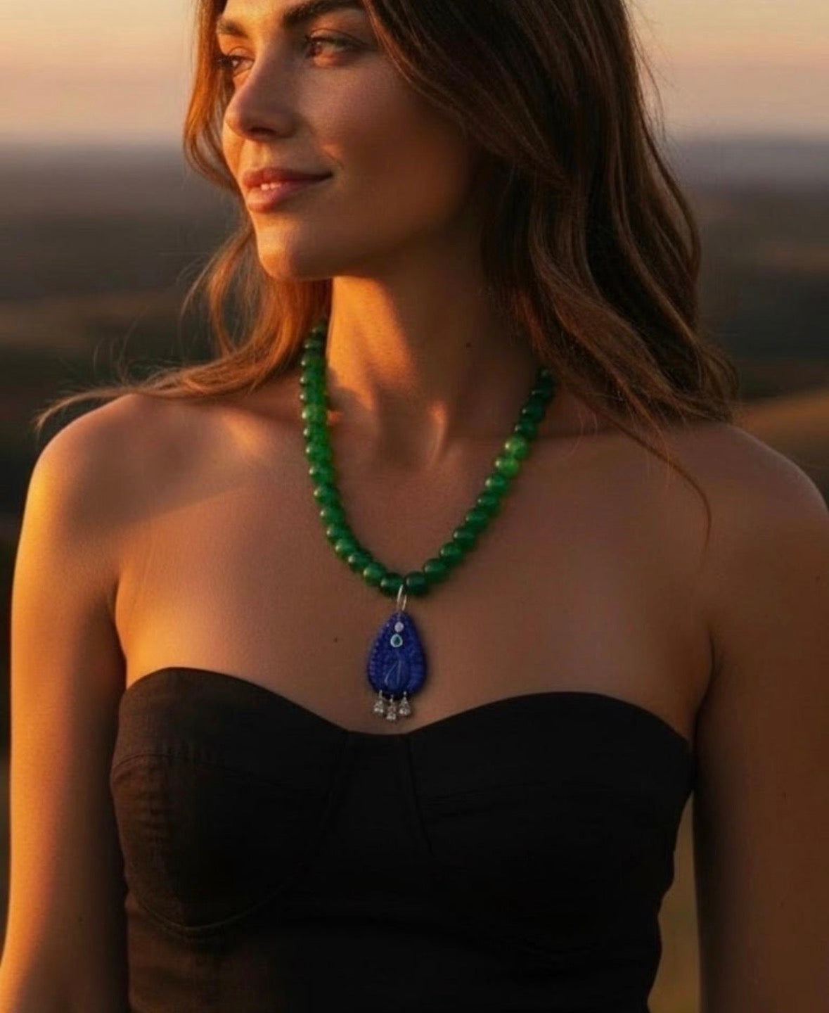 Lapis Peacock Pendant with Emerald and Diamonds
