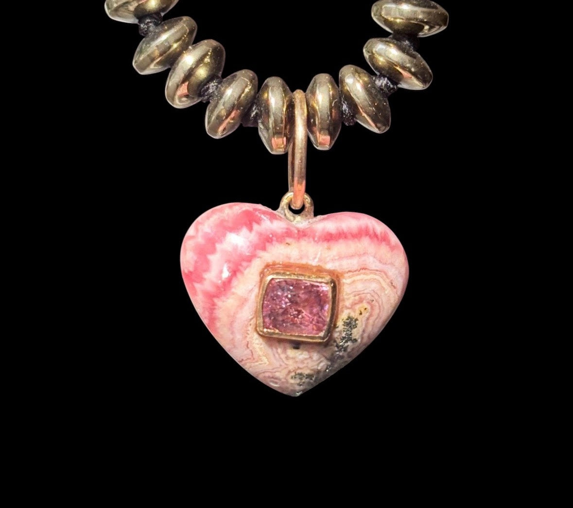 Rhodochrosite Heart Charm with Pink Spinel