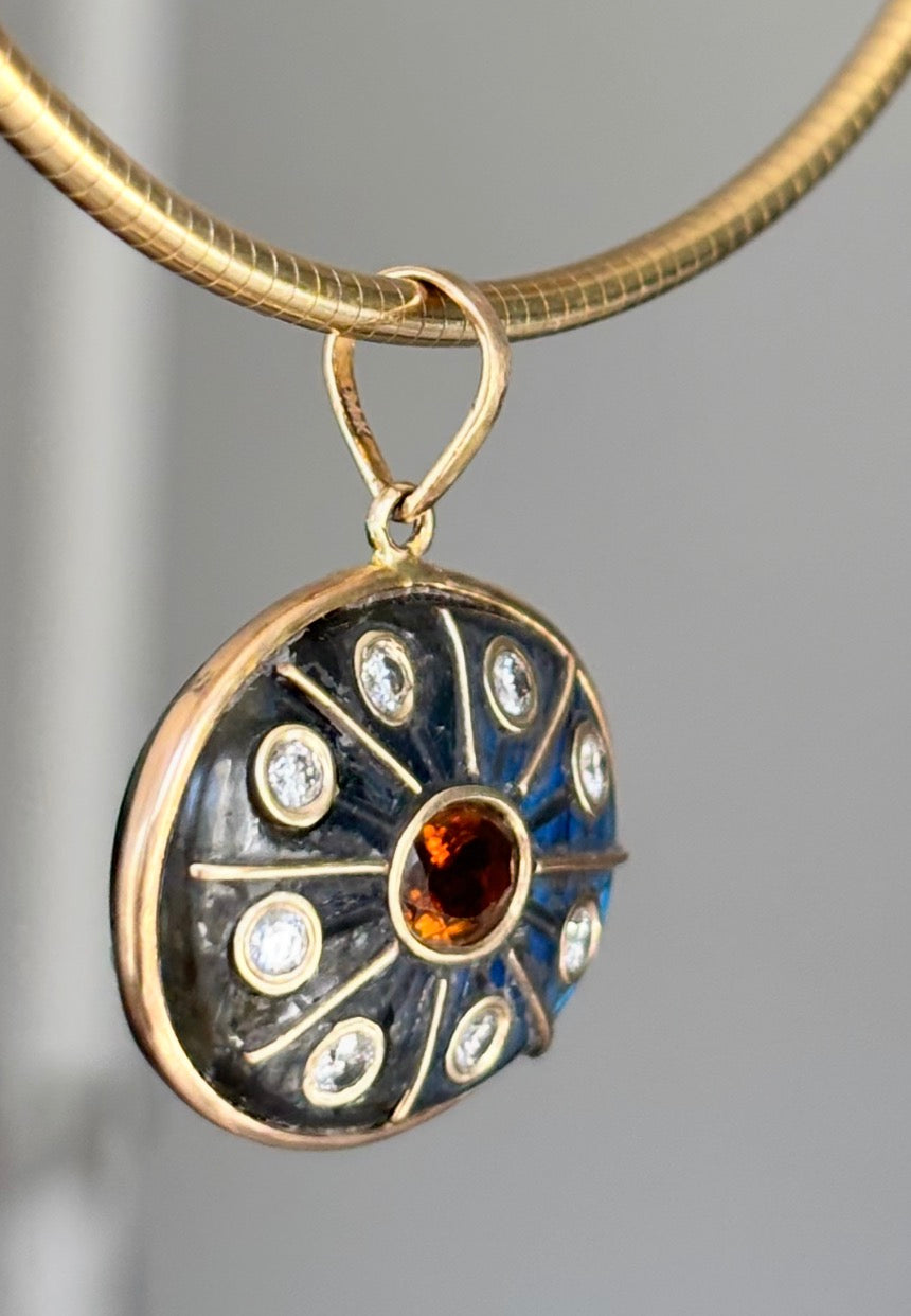 SOL Pendant, Labradorite with Brown Tourmaline & Diamonds