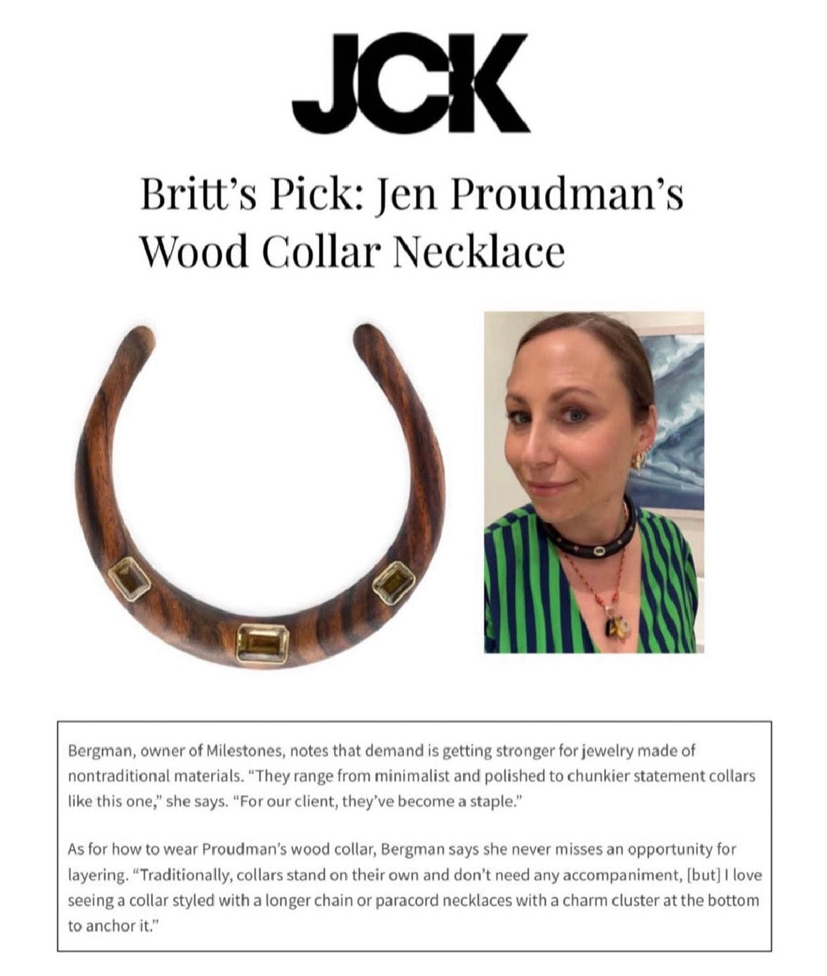 Wood Collar with Oval Emeralds