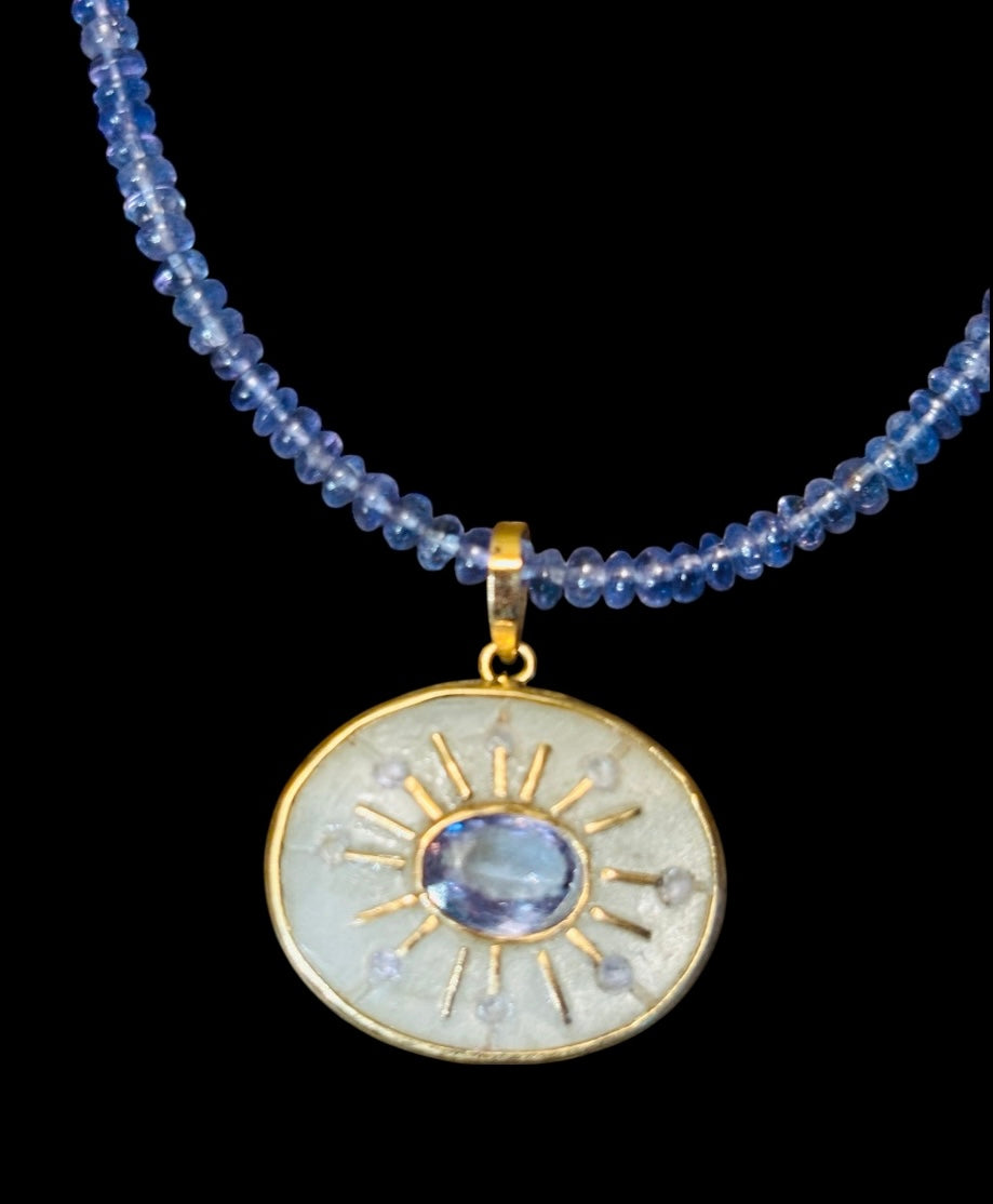 SOL Pendant, Moonstone with Tanzanites