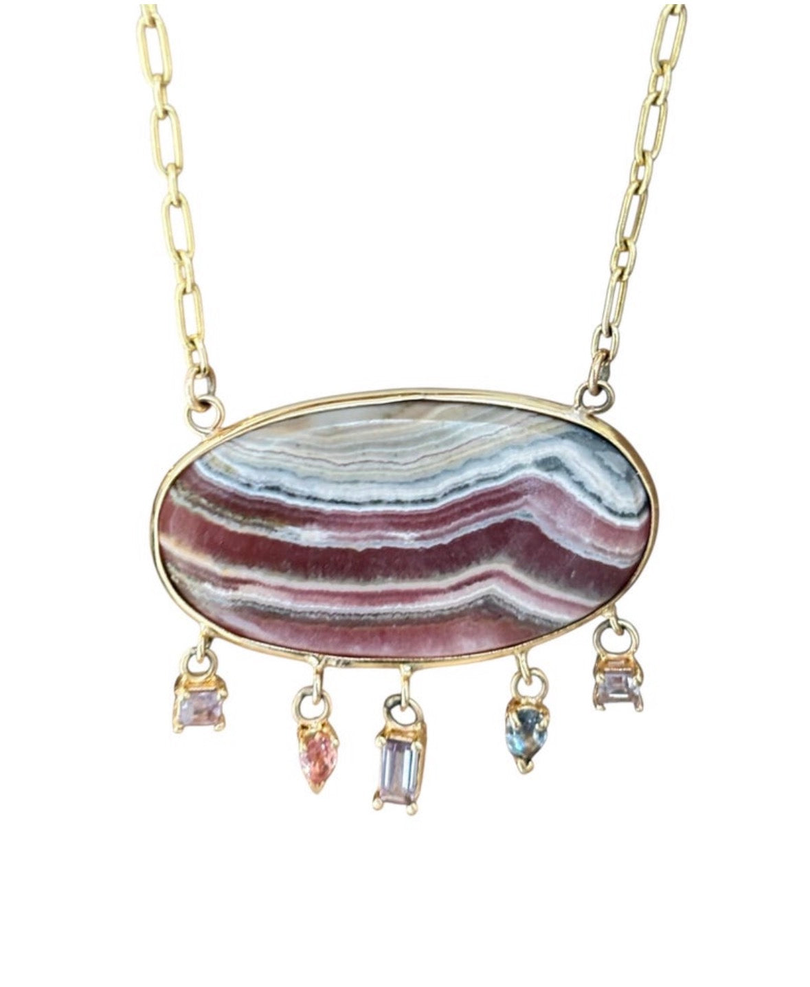 Rhodochrosite and Spinel Necklace with 14k Gold