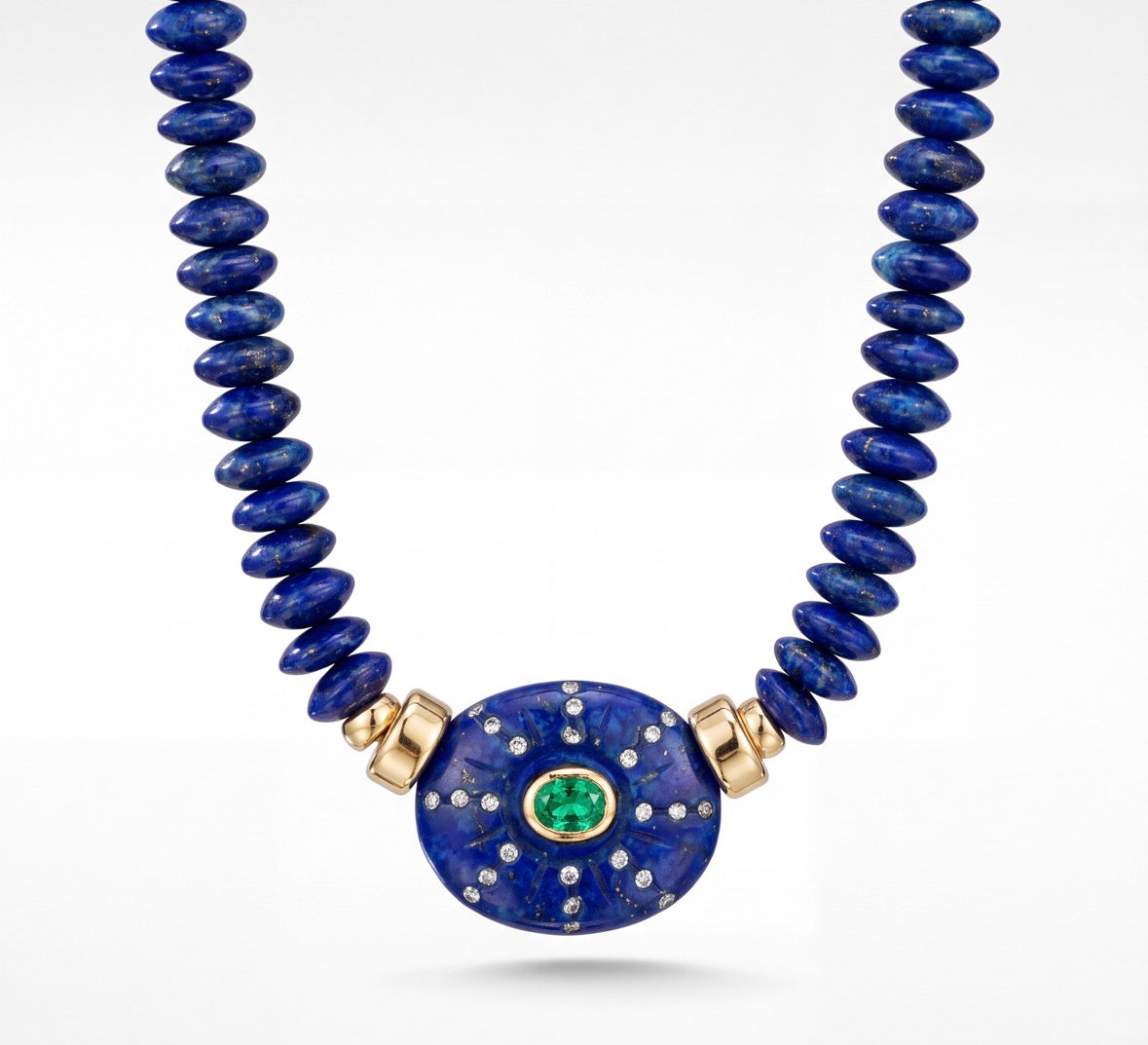 SOL Necklace: Lapis, Emerald, Diamonds & 14k Gold
