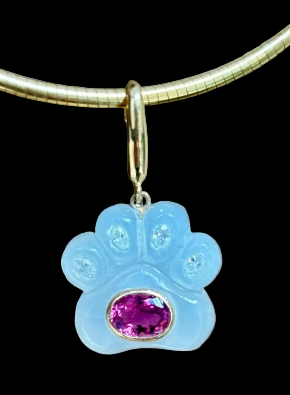 Dog Paw Pendant, Moonstone, Diamonds & Pink Tourmaline