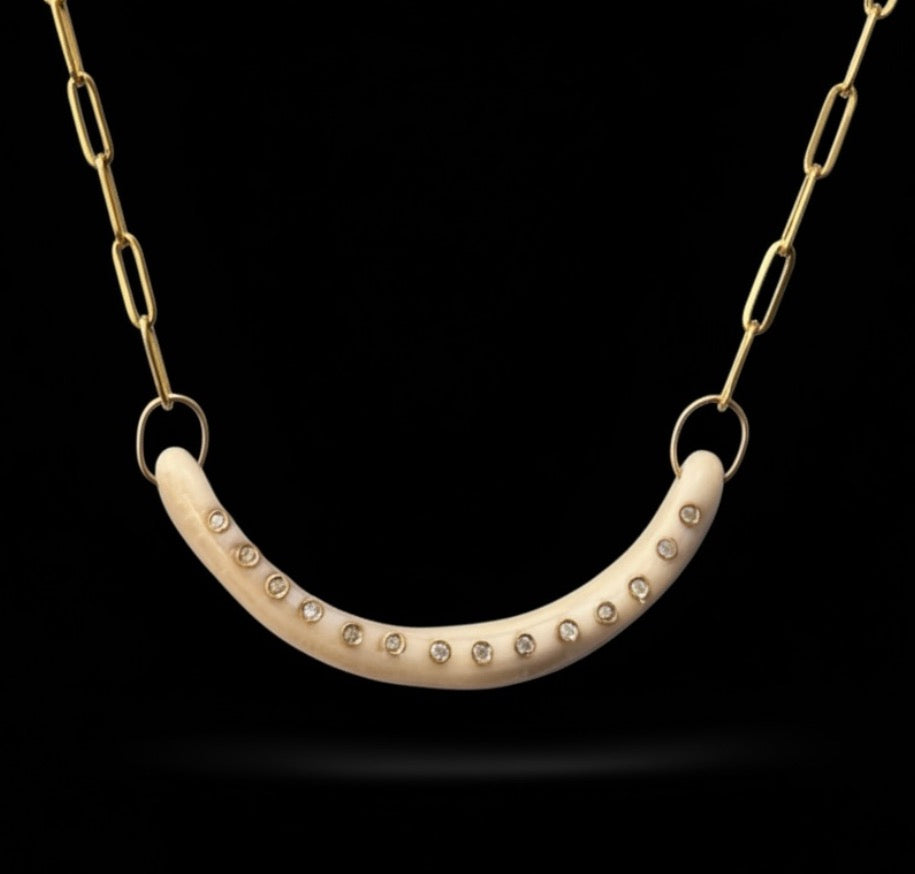 Smile Necklace, Shell, Diamonds & 14k Gold
