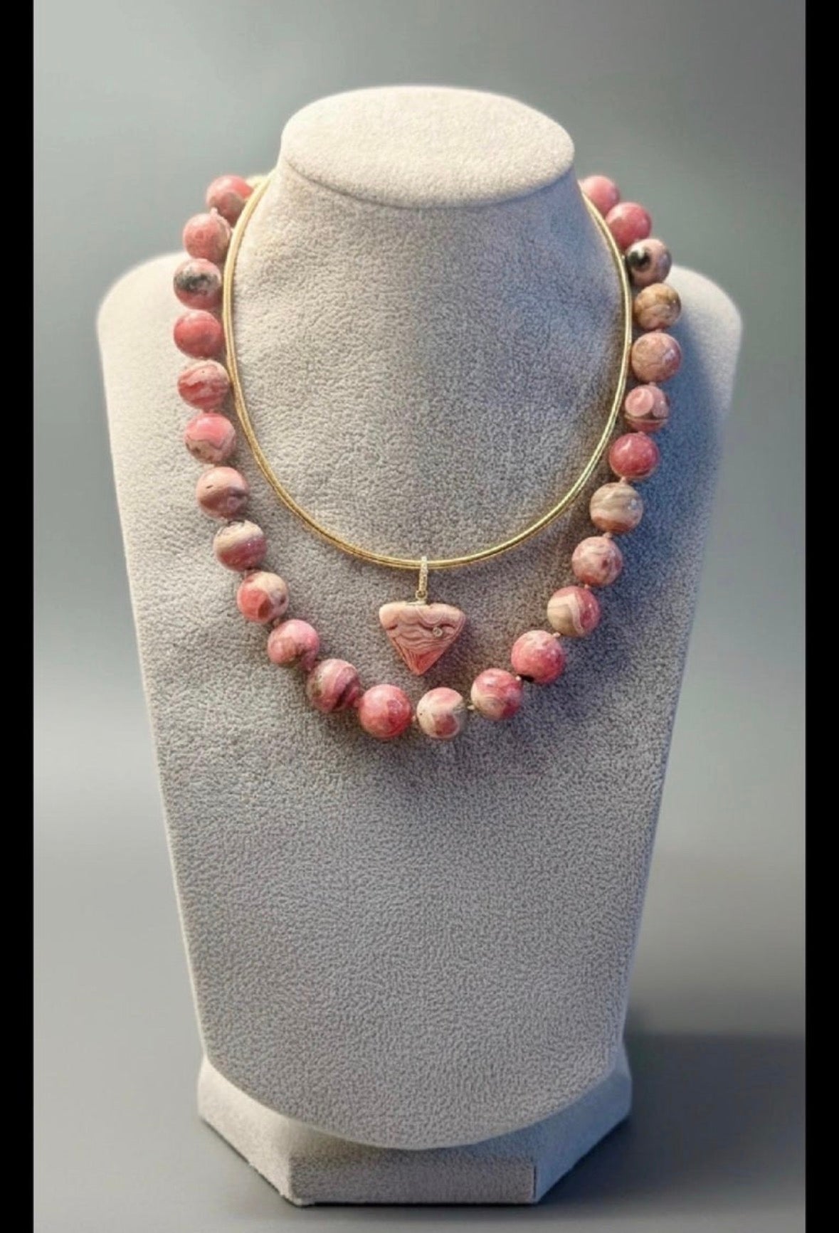 Rhodochrosite Ball Necklace with 14k Gold