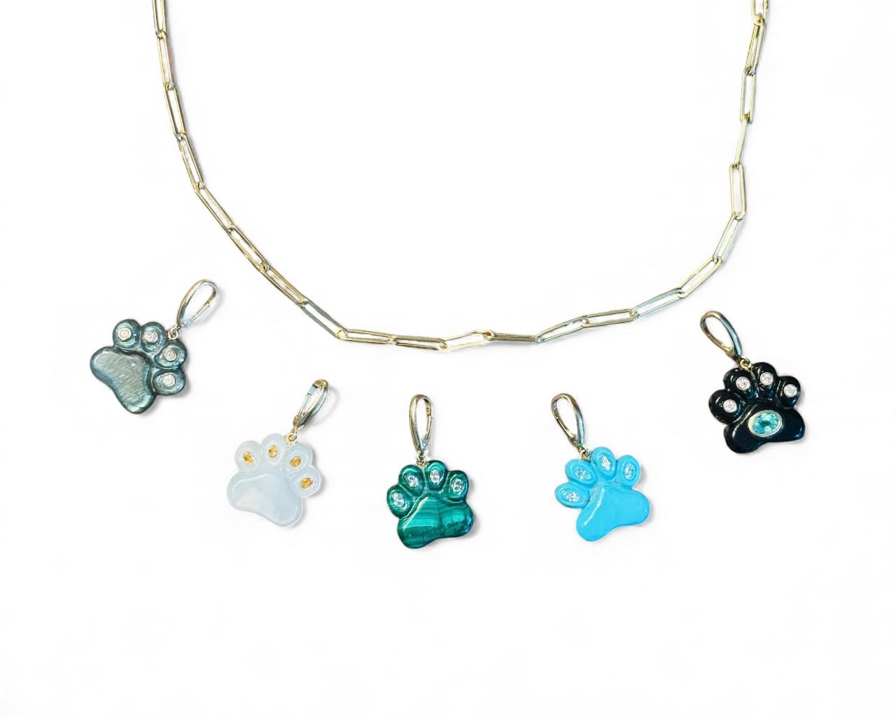 Dog Paw Pendant, Malachite & Diamonds