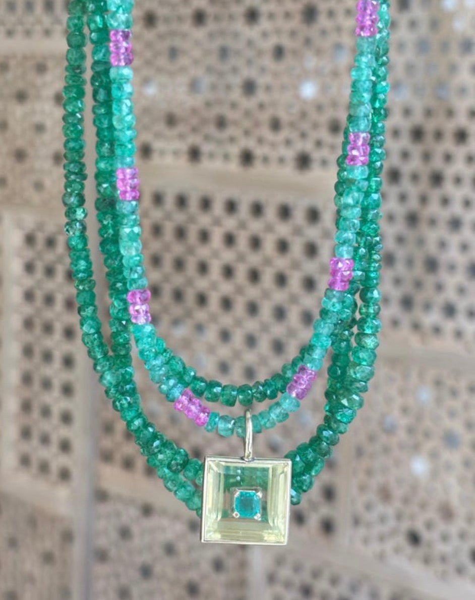 Emerald & Pink Sapphire Necklace