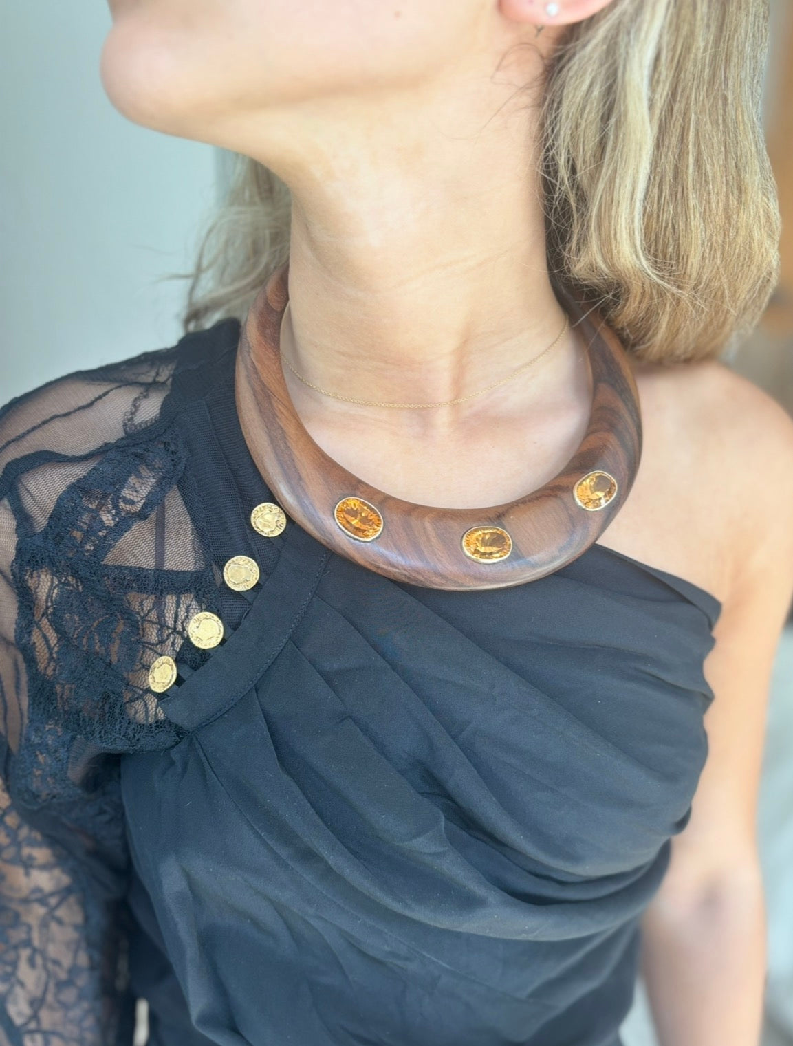 Epic Wood Collar Necklace with Madeira Citrines