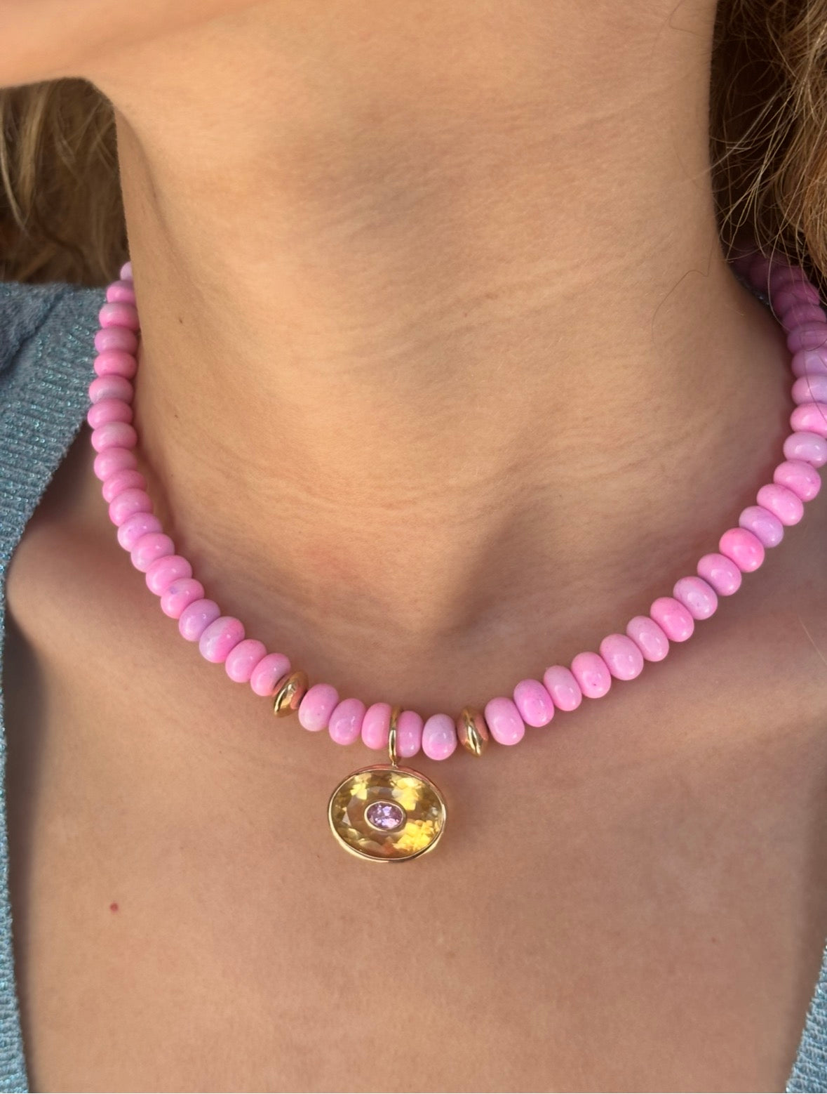 DISCO Pendant, Citrine with Pink Sapphire