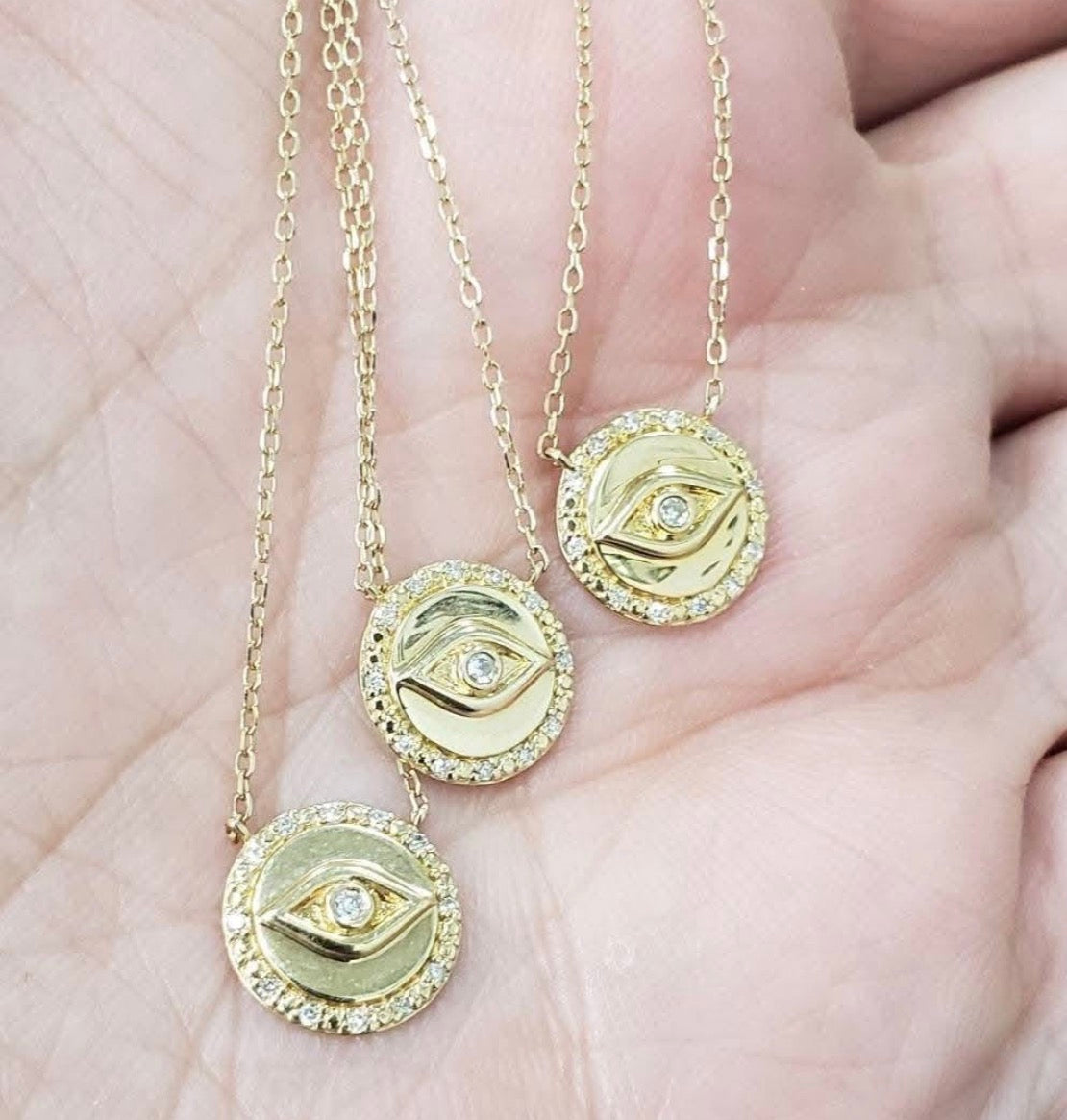 14k Gold and Diamond Evil Eye Necklace