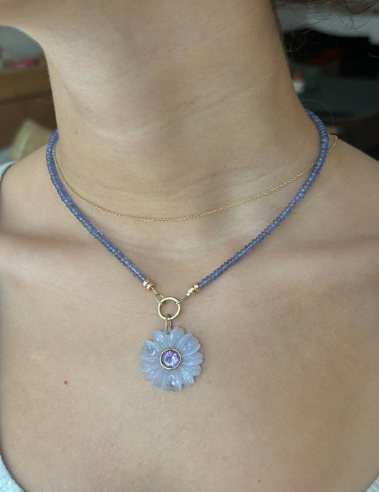 FLORA Pendant, chalcedony, amethyst & tanzanites