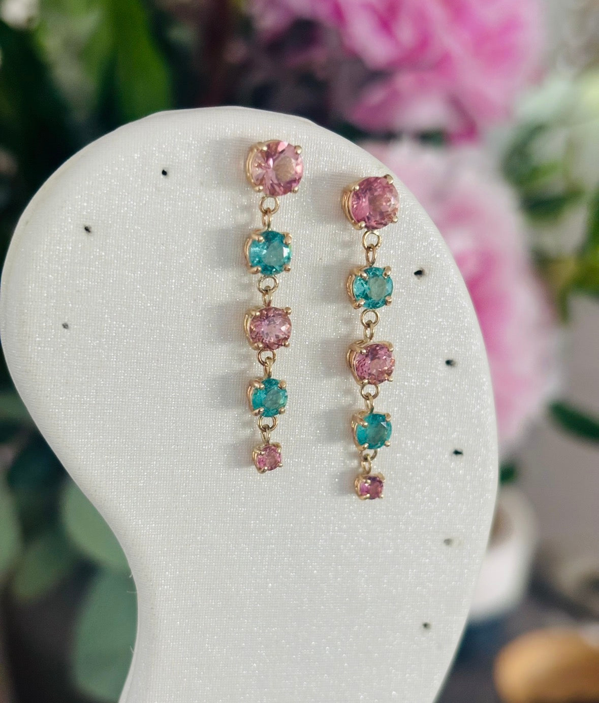 Emerald & Pink Tourmaline Drop Earrings