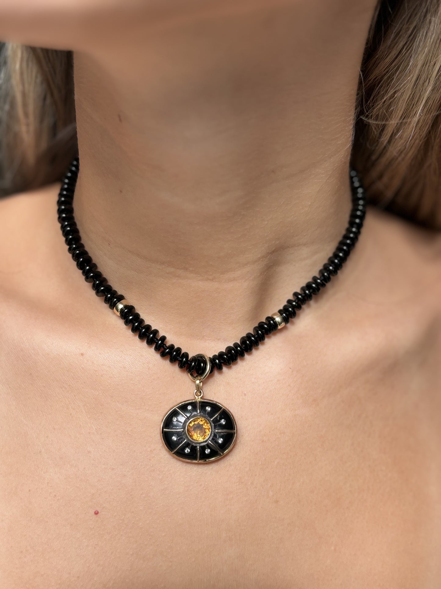 S O L Pendant / / black onyx, citrine & diamonds