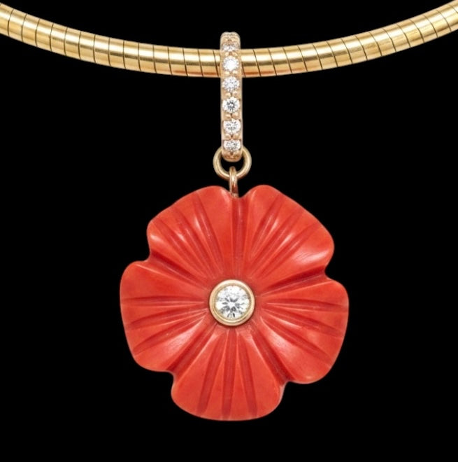 FLORA Pendant, Coral & Diamonds