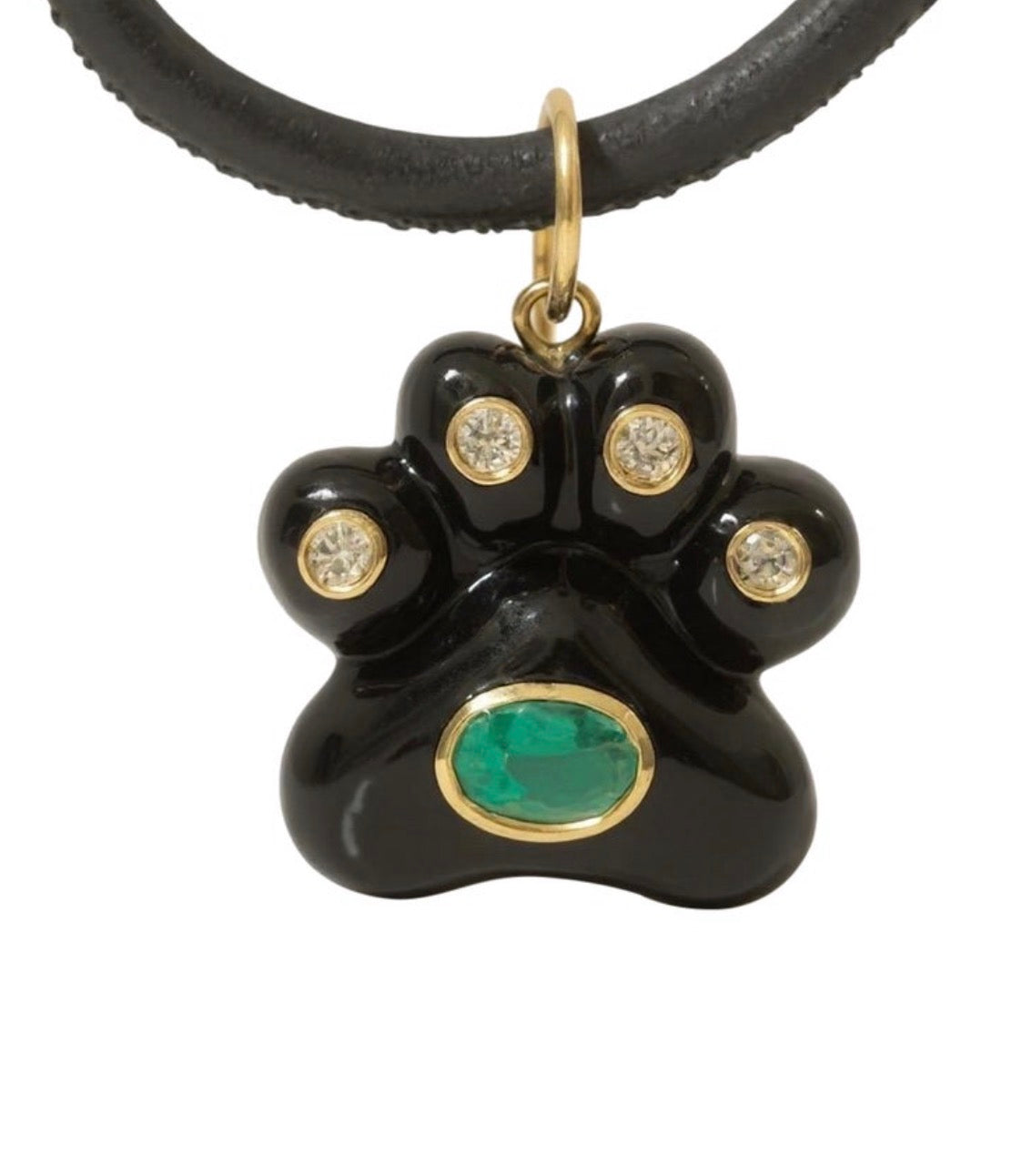 Dog Paw Pendant, Black Onyx with Emerald and Diamonds