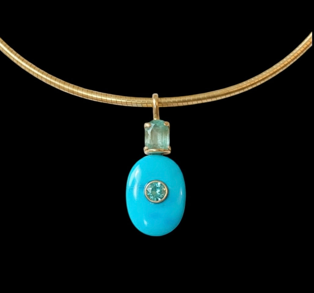 Turquoise, Emerald & (hidden) Diamond Pendant