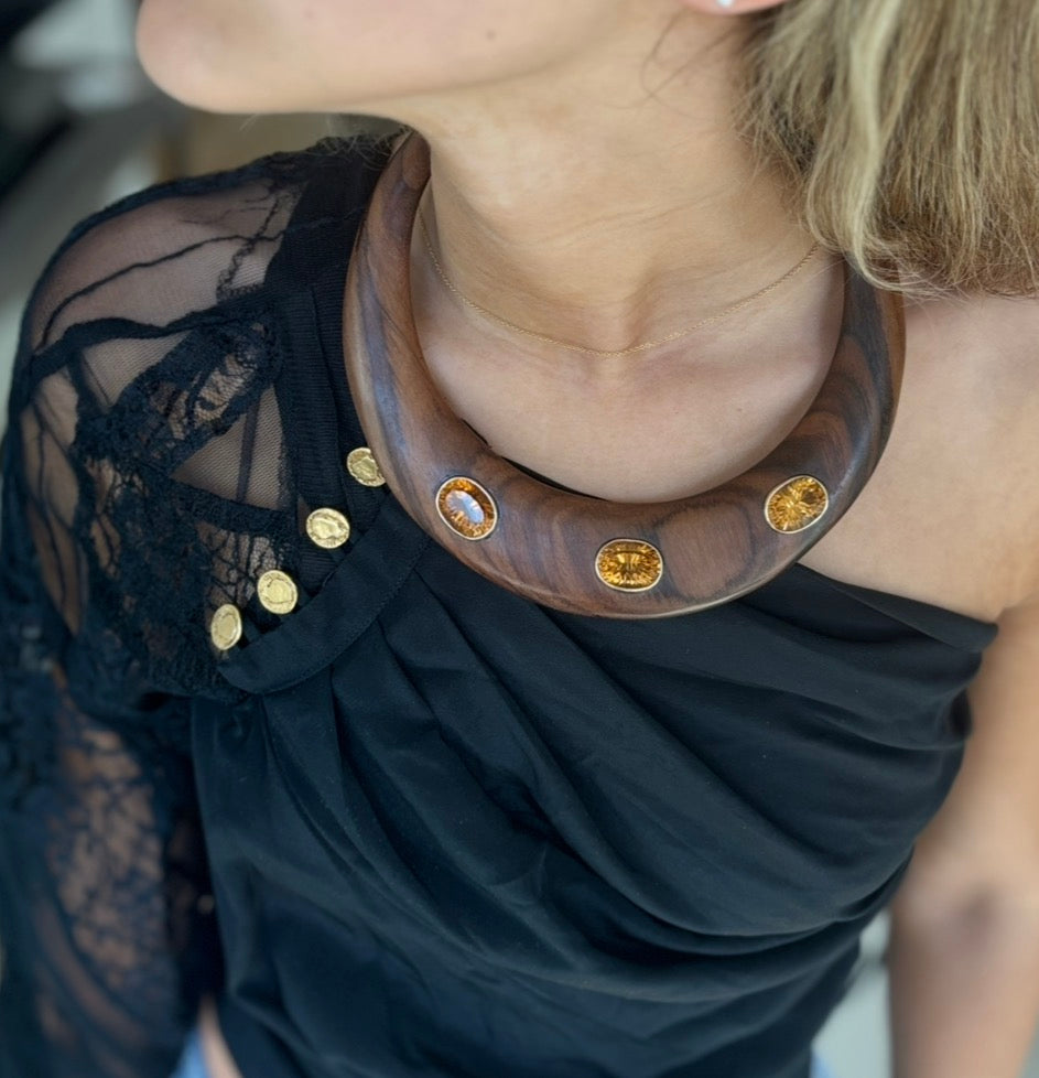 Epic Wood Collar Necklace with Madeira Citrines