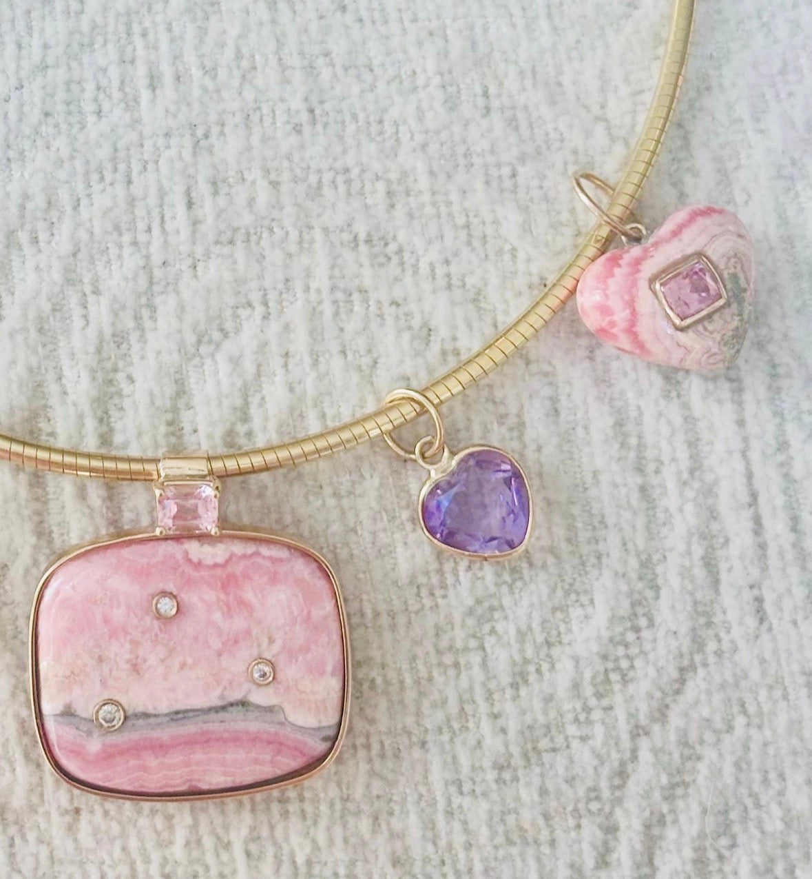 Rhodochrosite Heart Charm with Pink Spinel
