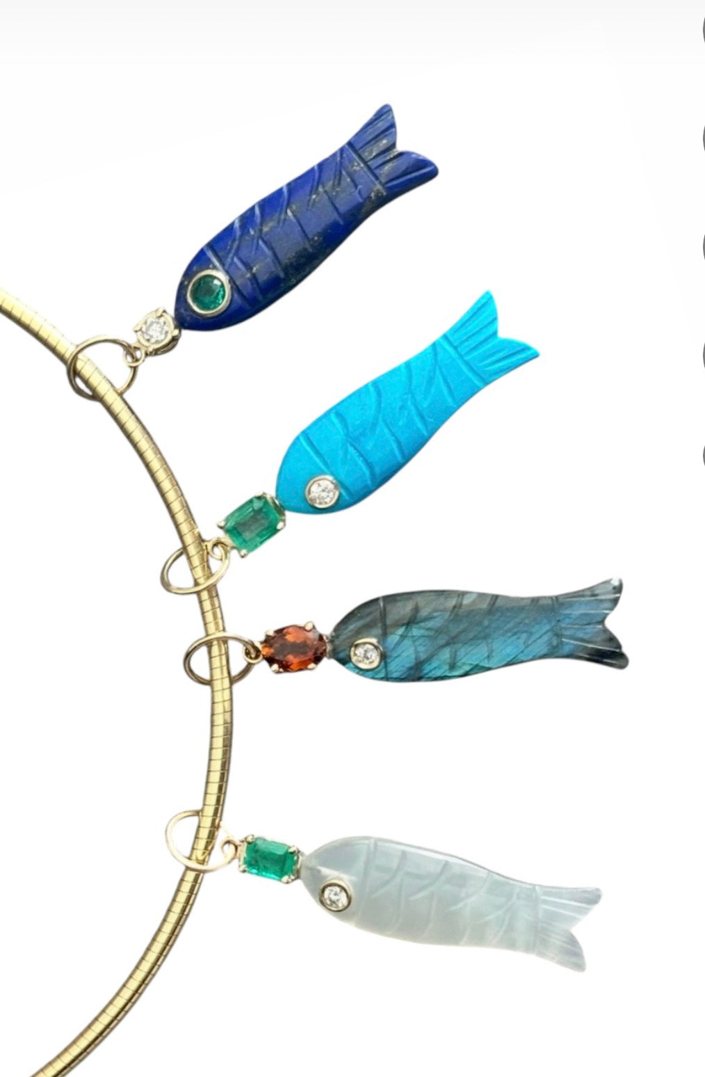 Perfect Poisson Turquoise Fish Pendant with Diamond and Emerald