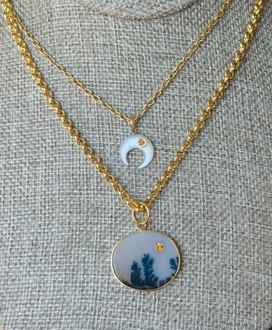 Dendritic Agate Pendant with Mandarin Garnet
