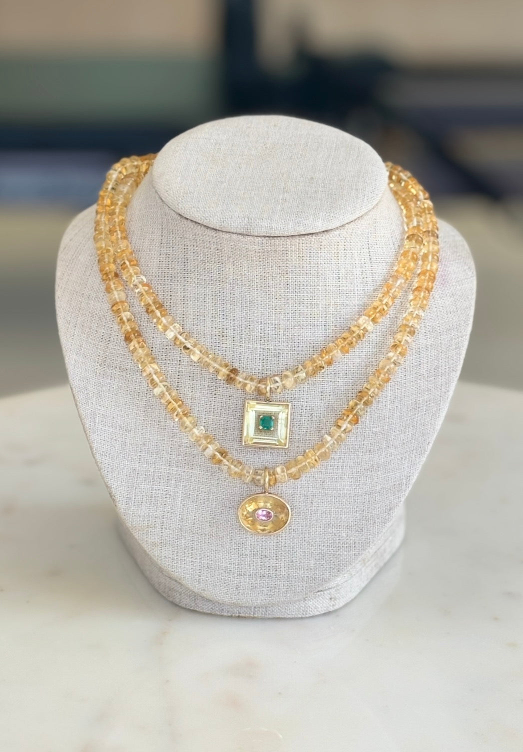DISCO Pendant, Citrine with Pink Sapphire