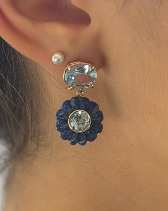 FLORA Earrings, lapis & blue topaz