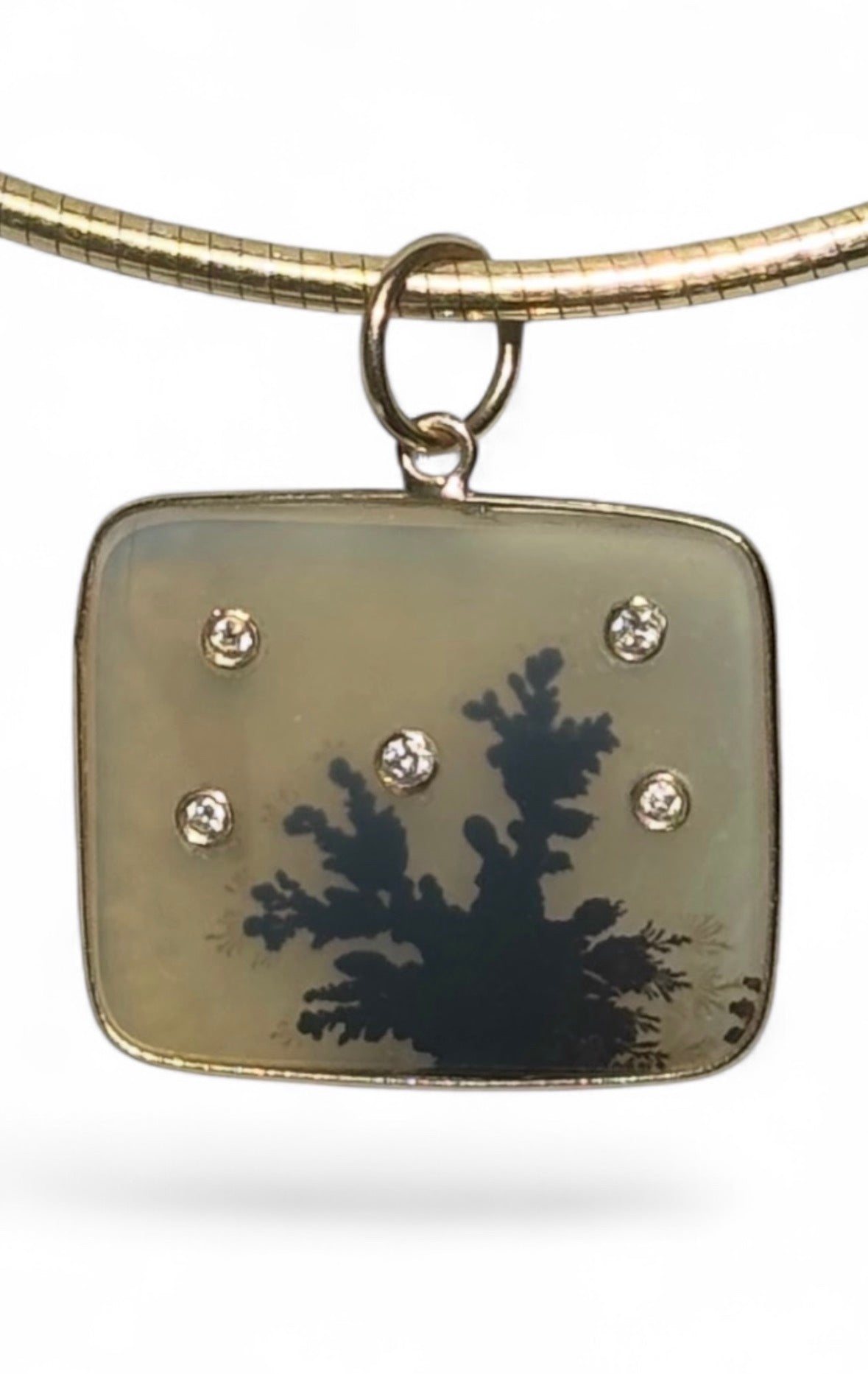 Dendritic Agate Pendant, with Five Diamonds