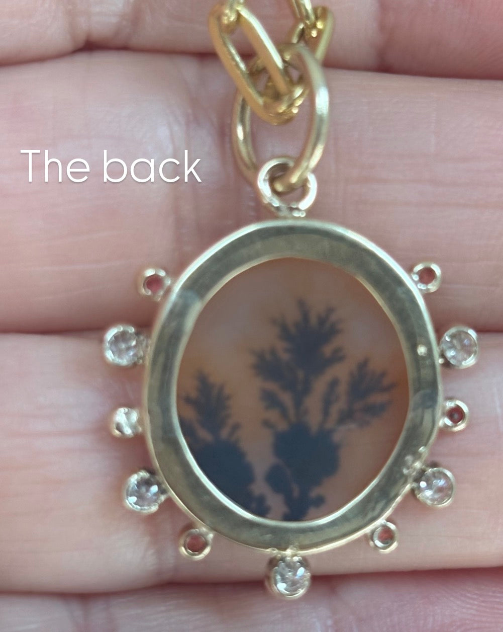 Dendritic Agate Pendant with Diamonds & Sapphires