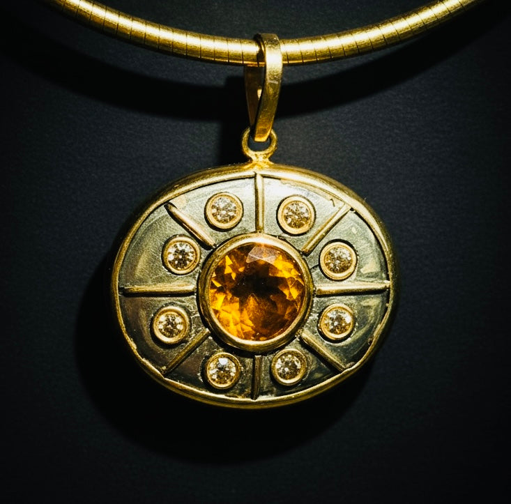 SOL Pendant, Pyrite with Citrine & Champagne Diamonds