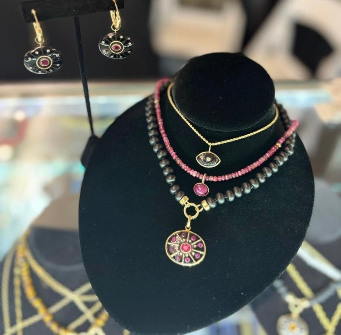 SOL Pendant, Black Onyx, Rubies & Diamonds