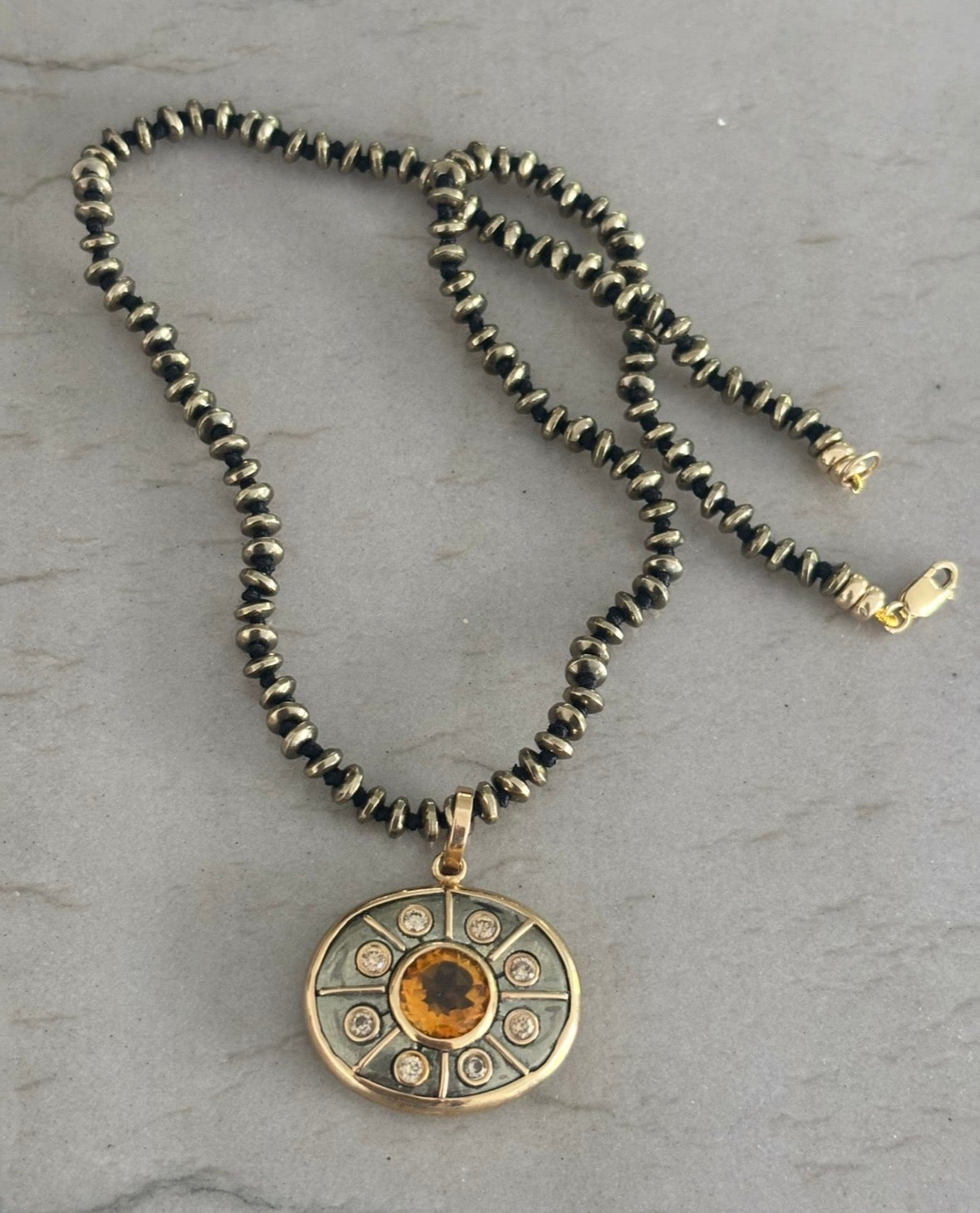 SOL Pendant, Pyrite with Citrine & Champagne Diamonds