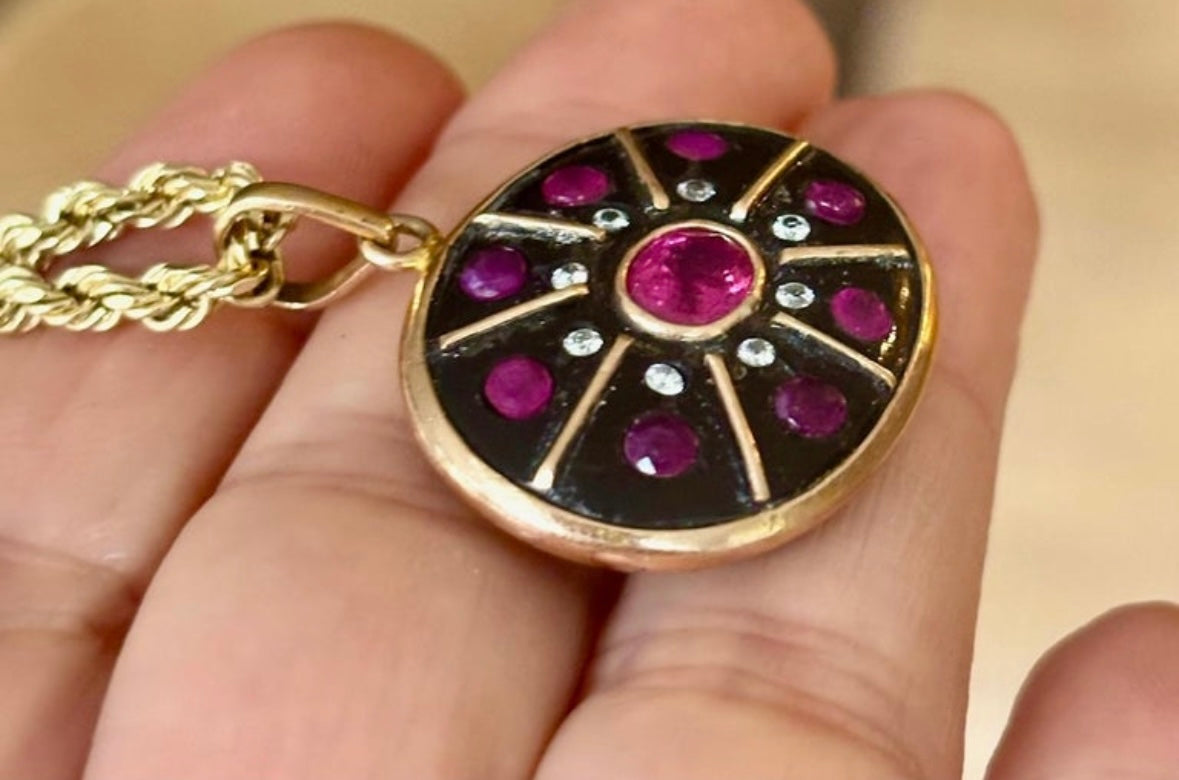 SOL Pendant, Black Onyx, Rubies & Diamonds