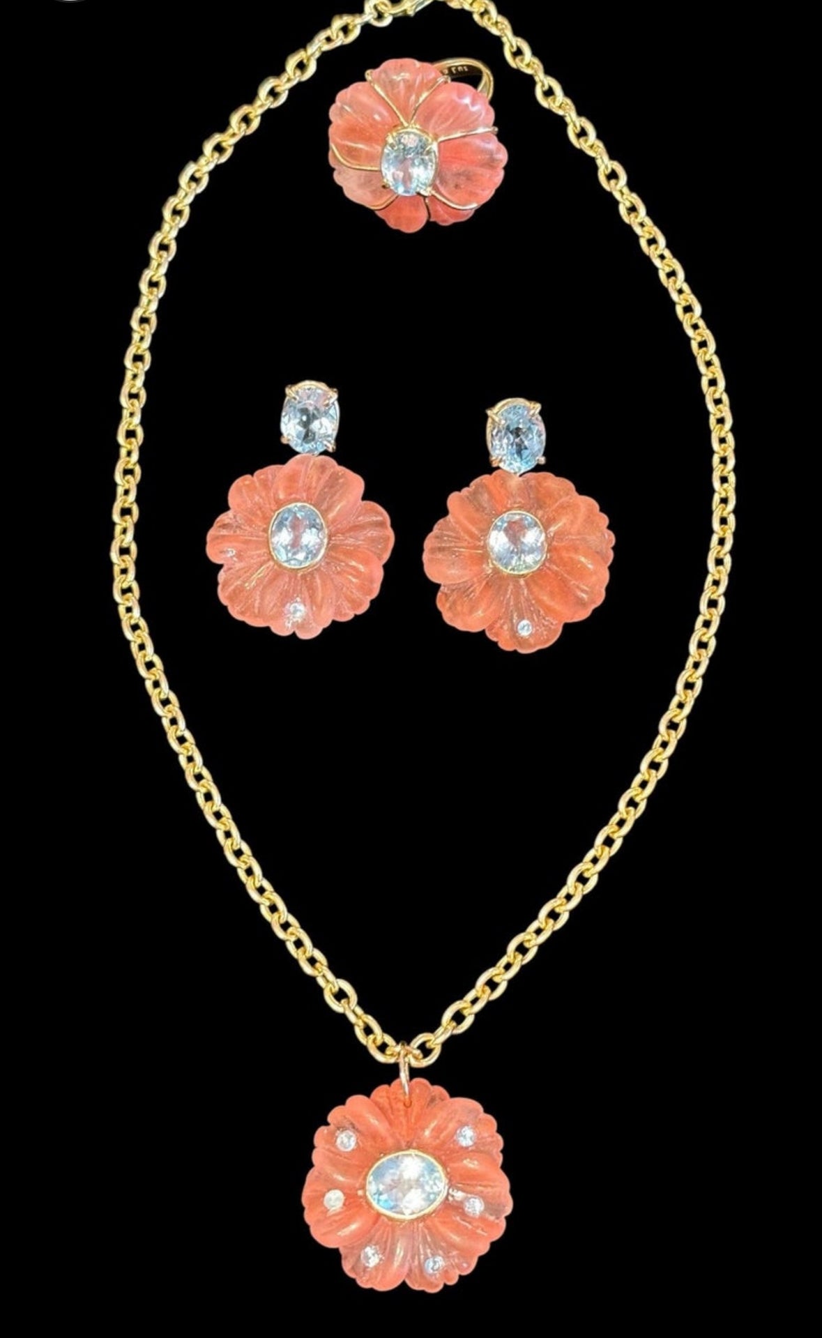 FLORA EARRINGS, Watermelon Quartz, Blue Topaz & 14k Gold