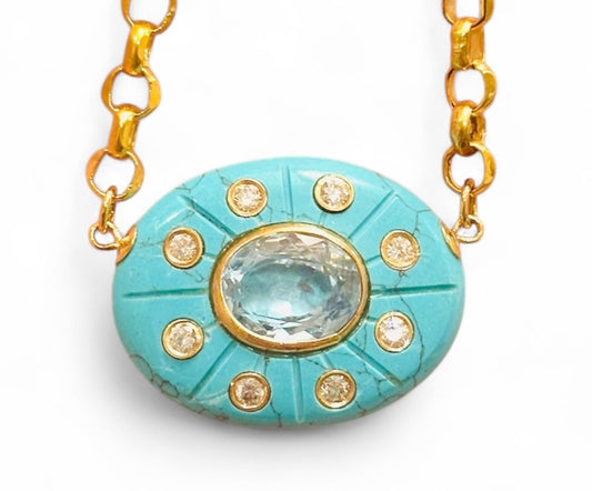 SOL Necklace, Turquoise, Sky Blue Topaz & Diamonds