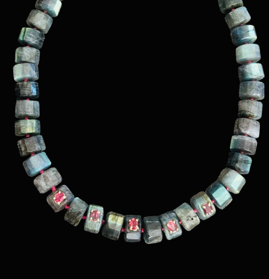 Grand Labradorite Necklace with Pink Tourmaline