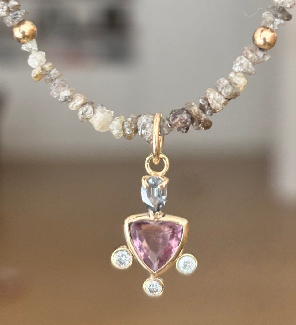 Tourmaline Diamond and Spinel Necklace with 14k Gold