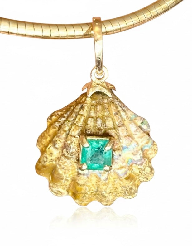 Australian Opal Shell Pendant with Emerald