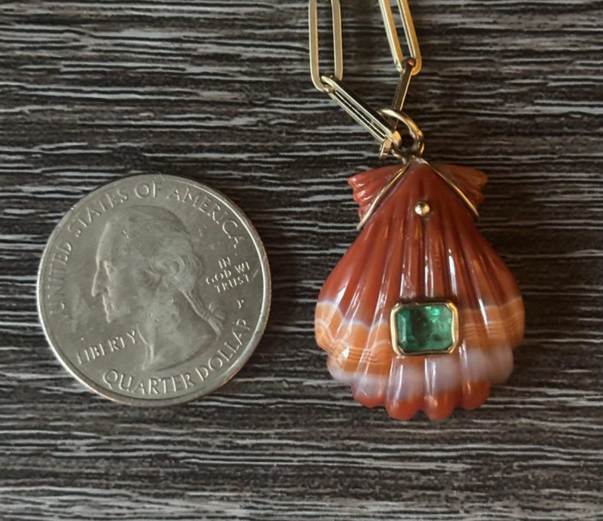 Laguna Agate Shell Pendant with Emerald