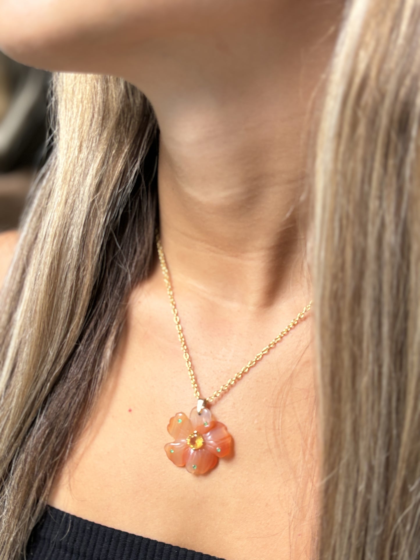 F L O R A pendant, carnelian, citrine & emeralds