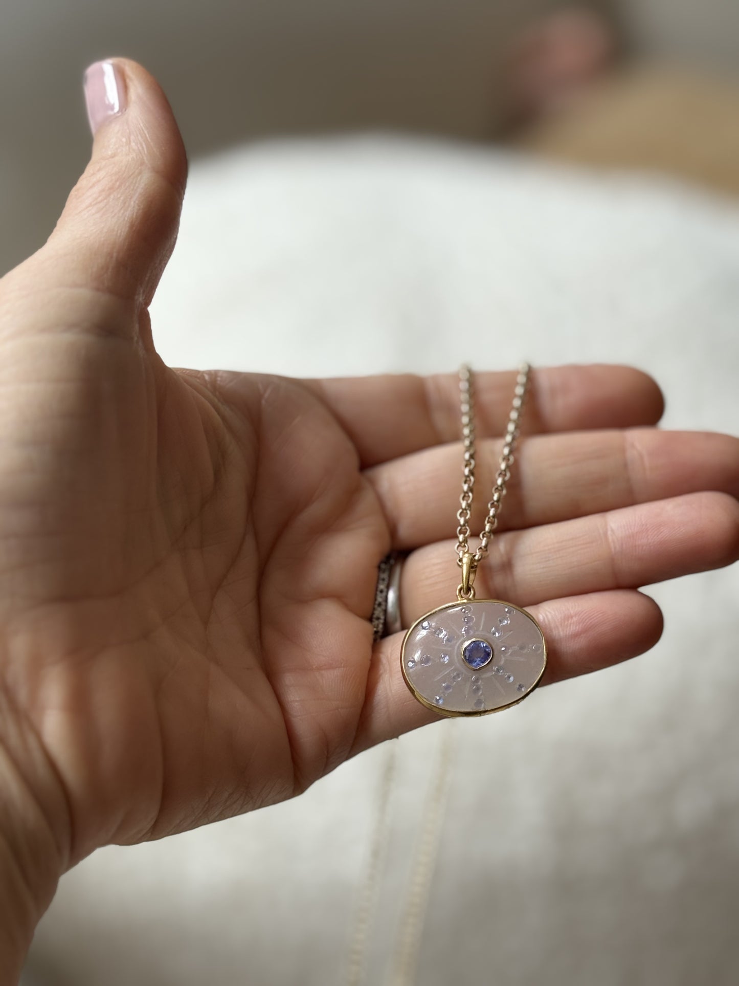 S O L pendant, moonstone with tanzanite