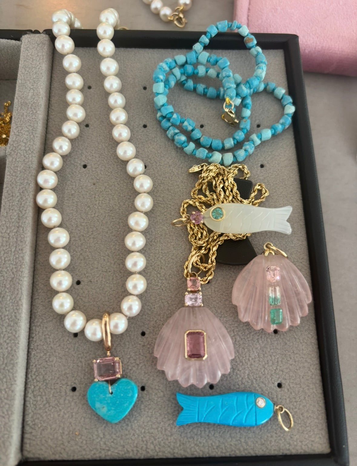 Turquoise Heart Pendant with Pink Tourmaline