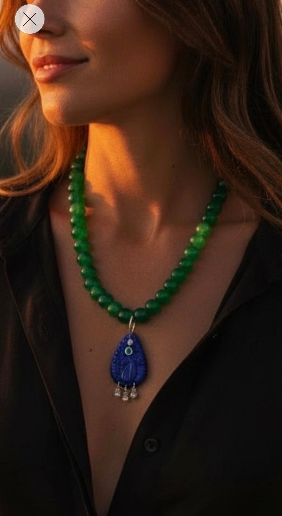 Lapis Peacock Pendant with Emerald and Diamonds