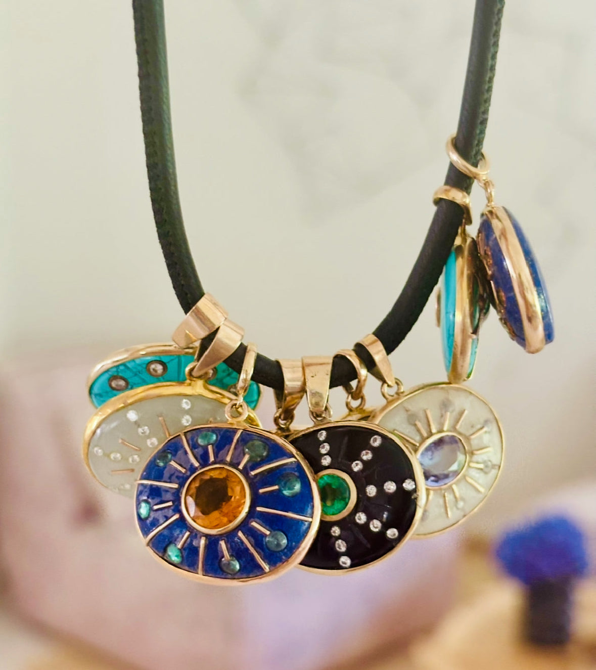 SOL Pendant, Pyrite with Emerald & Diamonds