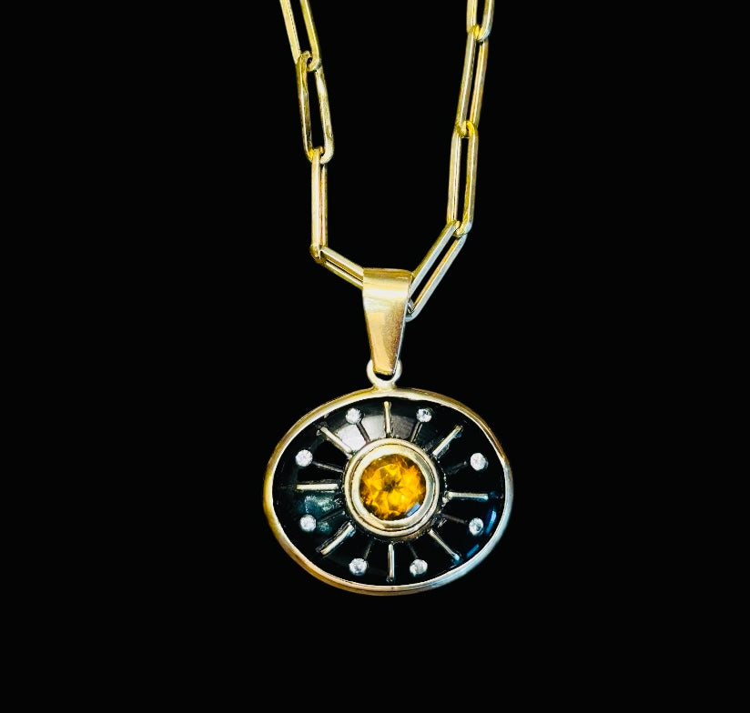 SOL Pendant, Black Onyx, Citrine & Diamonds