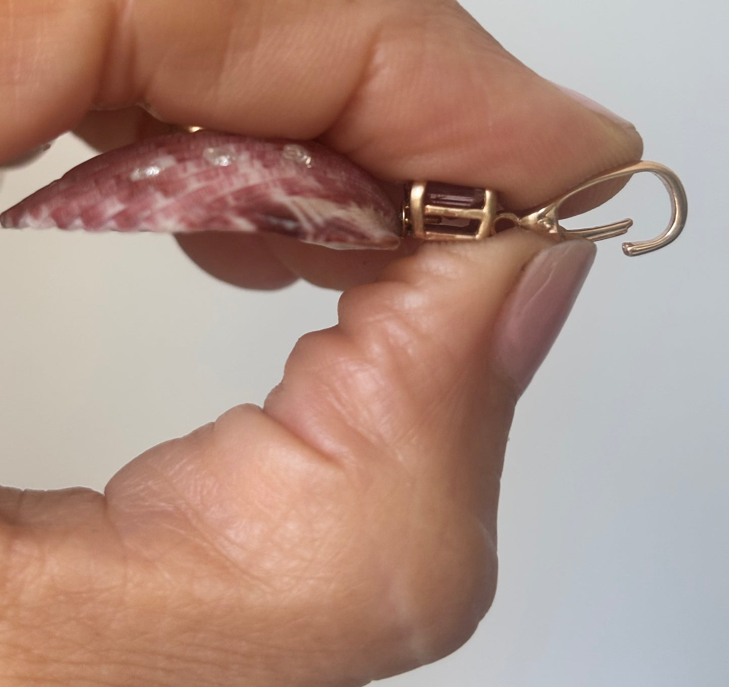 Shell Pendant with Pink Tourmaline & Diamonds